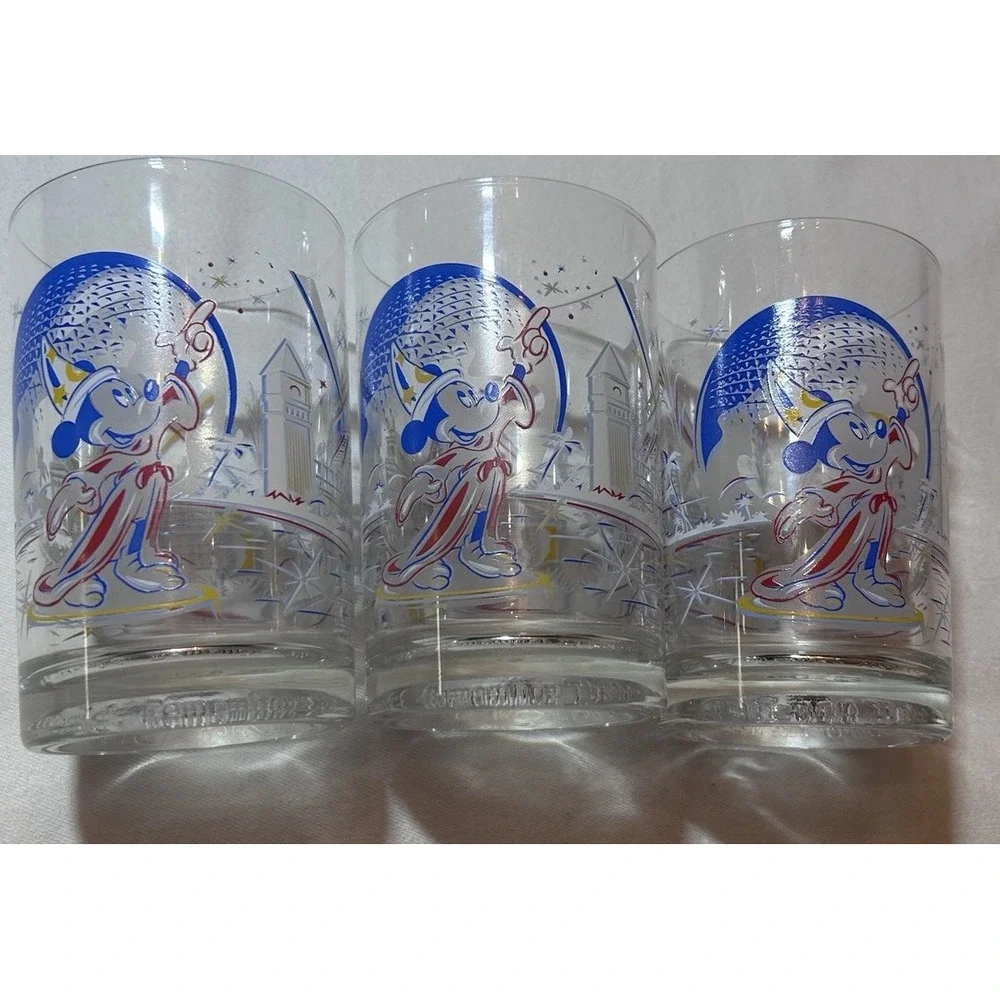 Set of 3 Disney Epcot Mickey Mouse Glasses Commemorative Souvenir‎